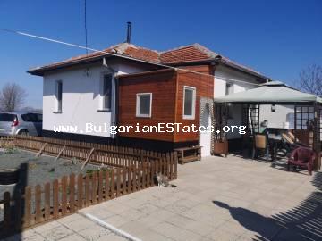 Affordable renovated house is for sale with a magnificent panoramic view of the Balkan Mountains in the village of Krushovo, 12 km from the town of Karnobat and 55 km from Burgas.